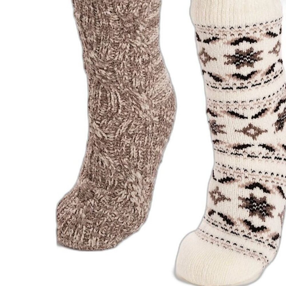 MUK LUKS Women's 2 Pack Lined Socks Faux Fur SIZE 5-7 Creme Tan NEW - Picture 5 of 9